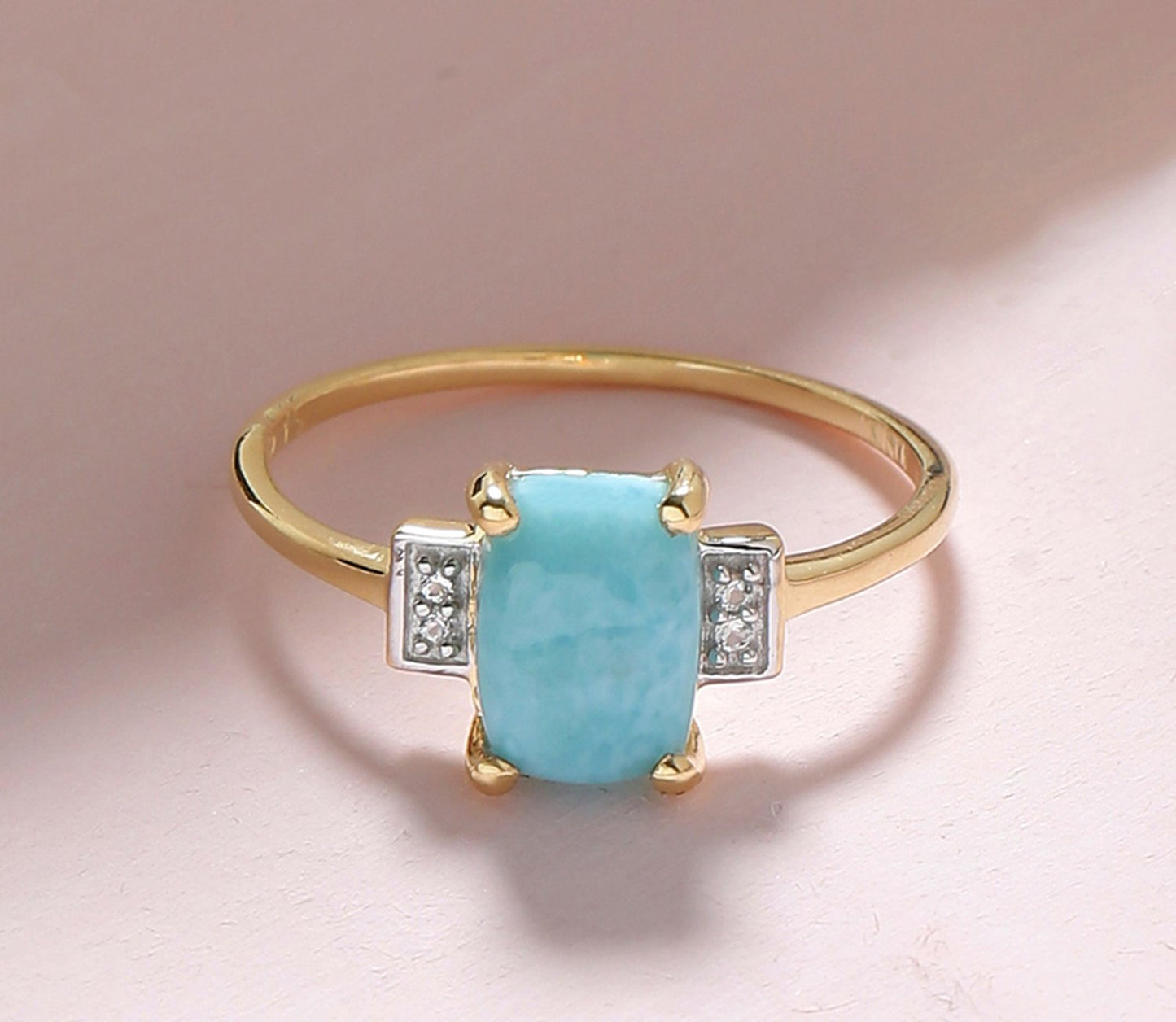 Tiramisu 1.42 Ct Larimar White Topaz Solid 10k Yellow Gold Ring Jewelry tiramisu