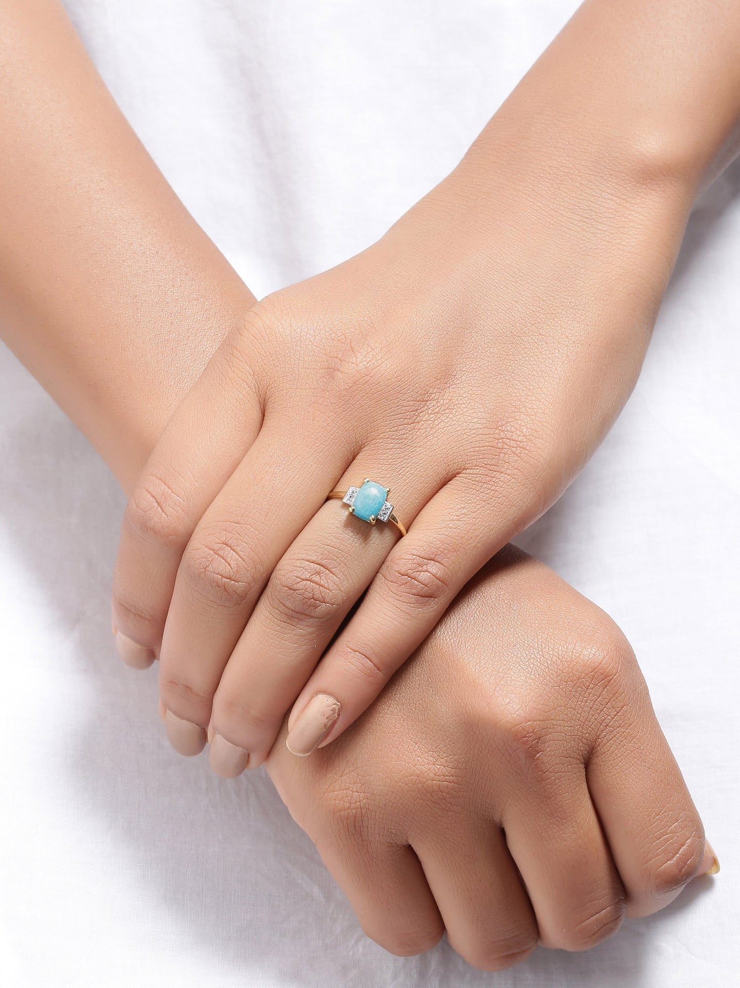 Tiramisu 1.42 Ct Larimar White Topaz Solid 10k Yellow Gold Ring Jewelry tiramisu
