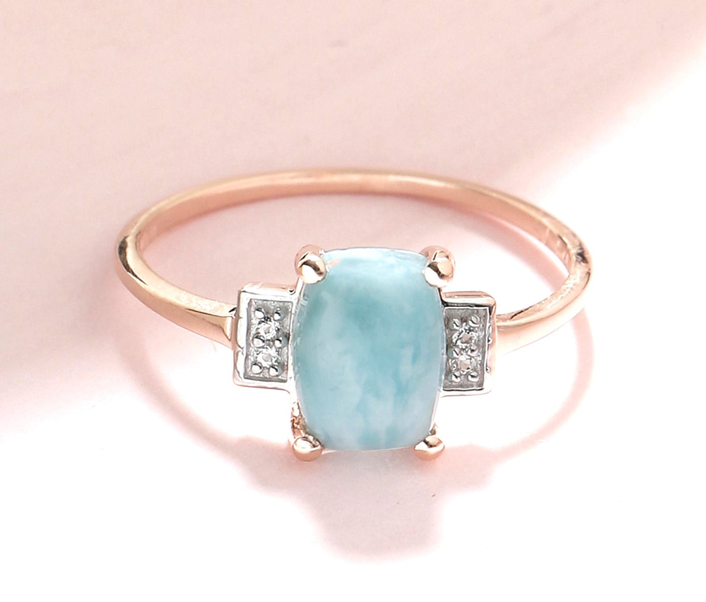 Tiramisu 1.42 Ct Larimar White Topaz Solid 10k Rose Gold Ring Jewelry tiramisu