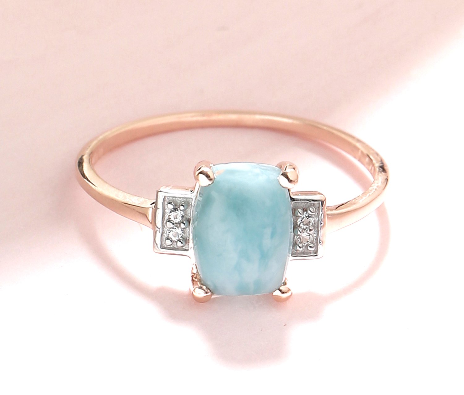 Tiramisu 1.42 Ct Larimar White Topaz Solid 10k Rose Gold Ring Jewelry tiramisu