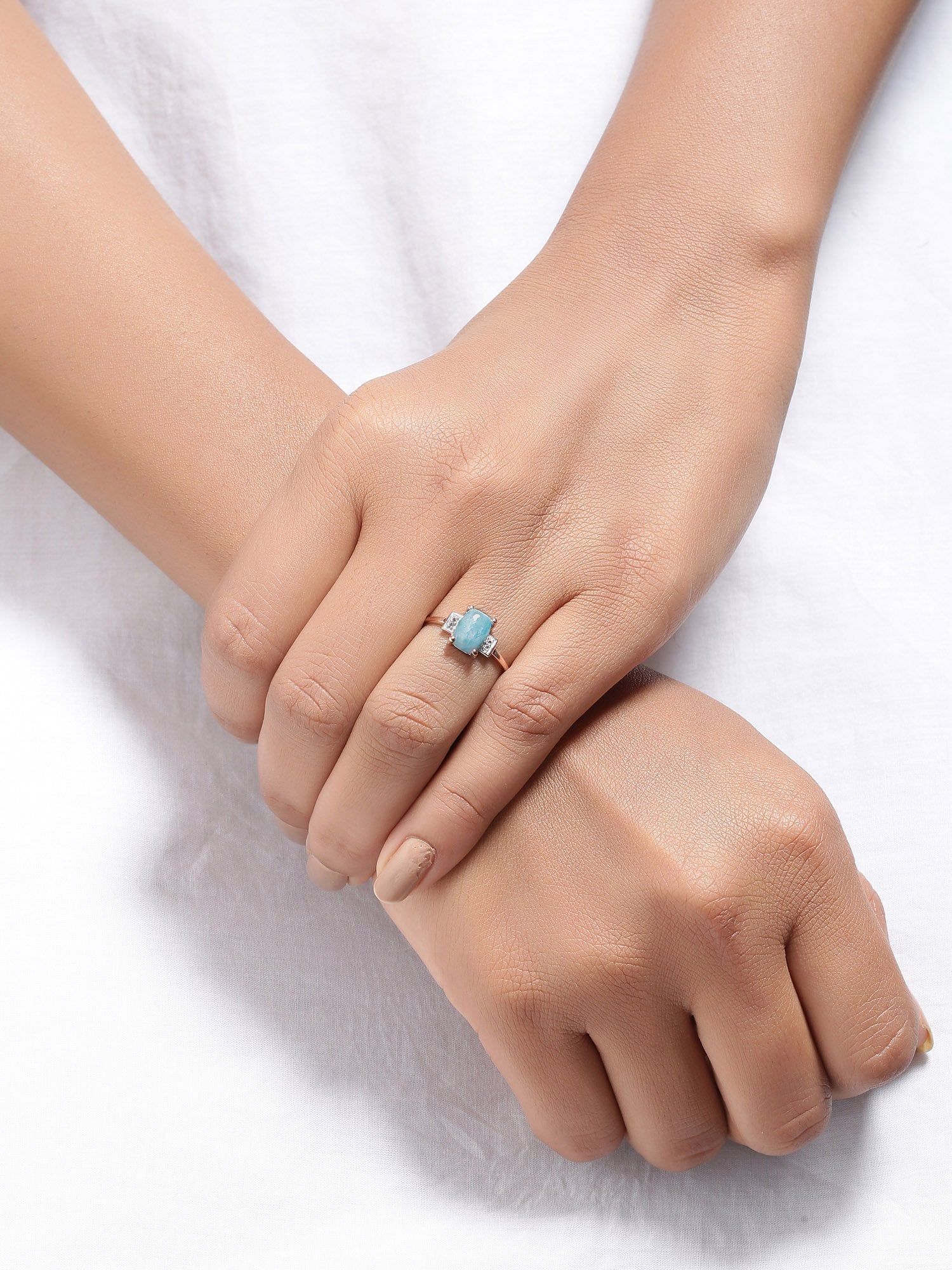Tiramisu 1.42 Ct Larimar White Topaz Solid 10k Rose Gold Ring Jewelry tiramisu