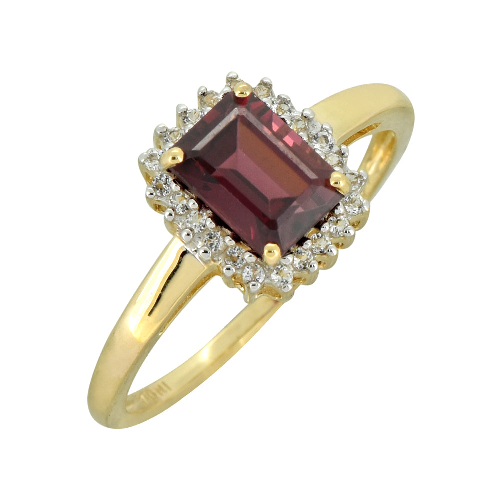 Tiramisu 1.22 ct Rhodolite Garnet White Topaz Solid 10k Yellow Gold Ring tiramisu