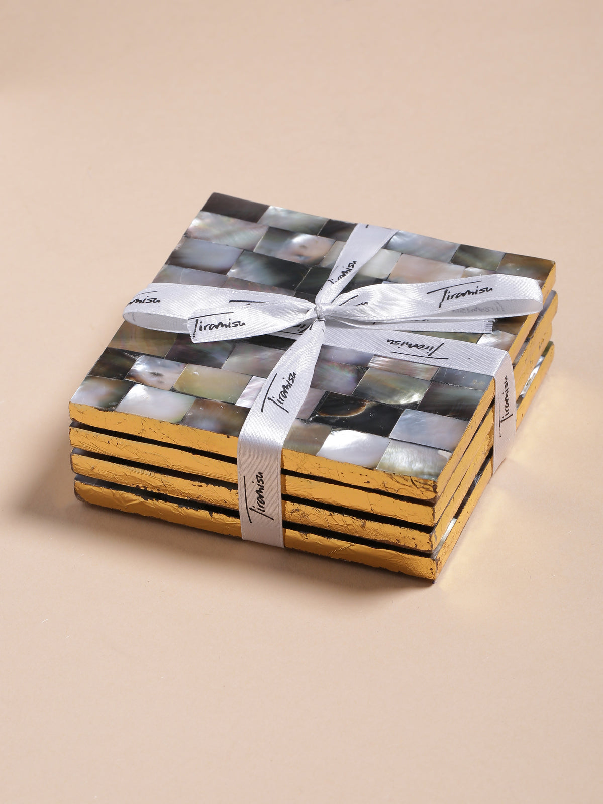 Tiramisu 4pc Mother Of Pearl Coaster Set tiramisuusa