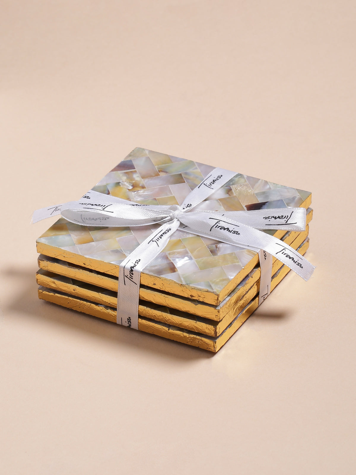 Tiramisu 4pc Mother Of Pearl Coaster Set tiramisuusa