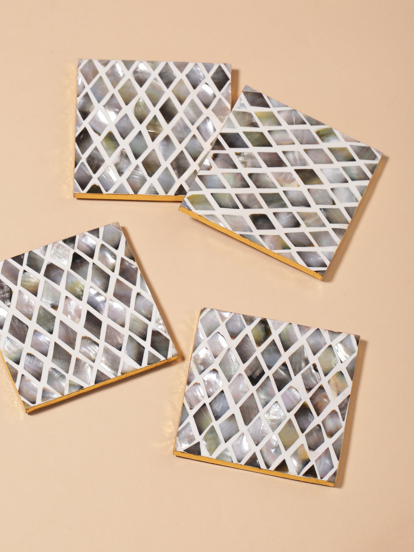 Tiramisu Set of 4 Mother of Pearl Coasters- Diamond Pattern tiramisuusa