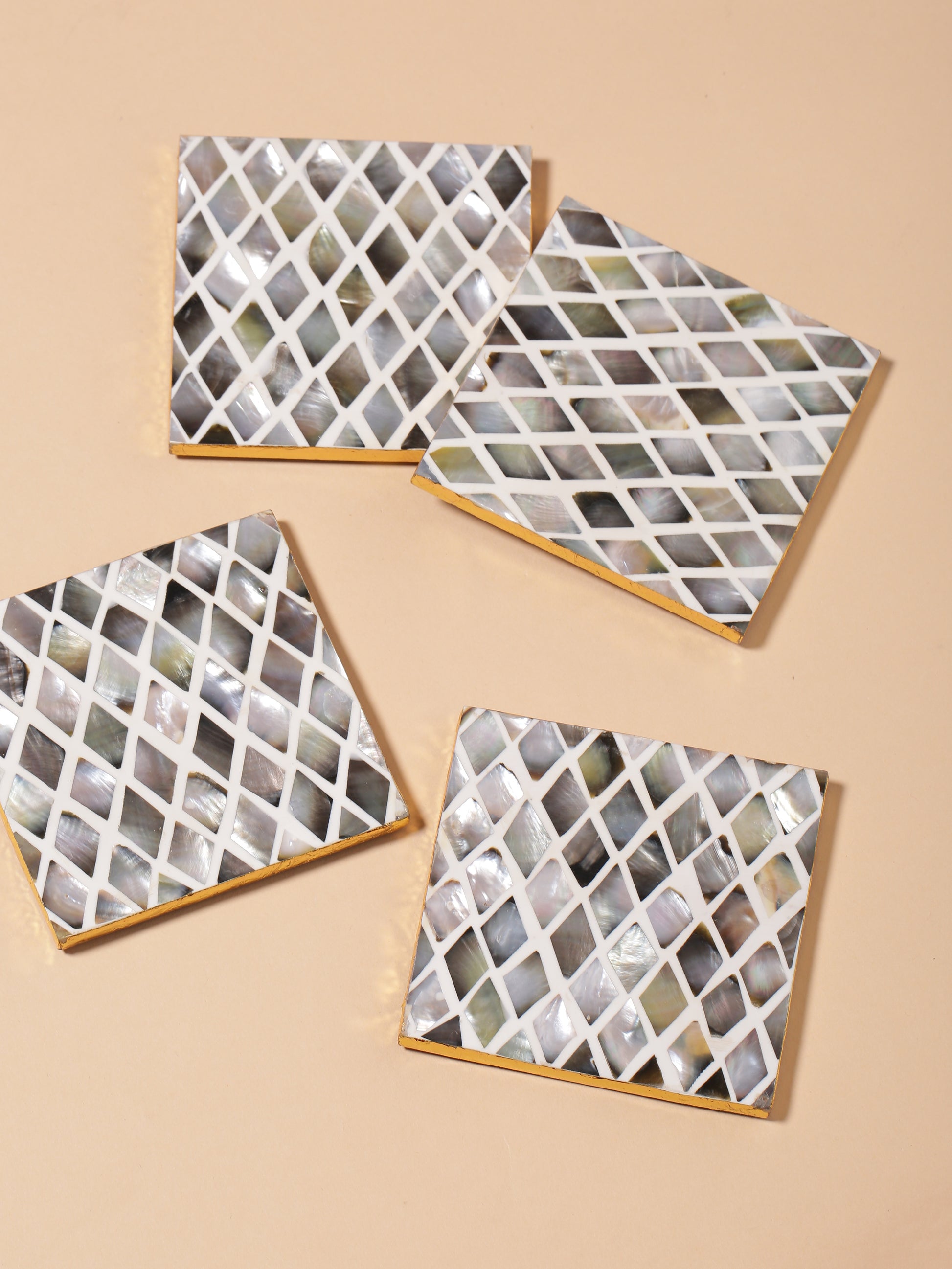 Tiramisu Set of 4 Mother of Pearl Coasters- Diamond Pattern tiramisuusa
