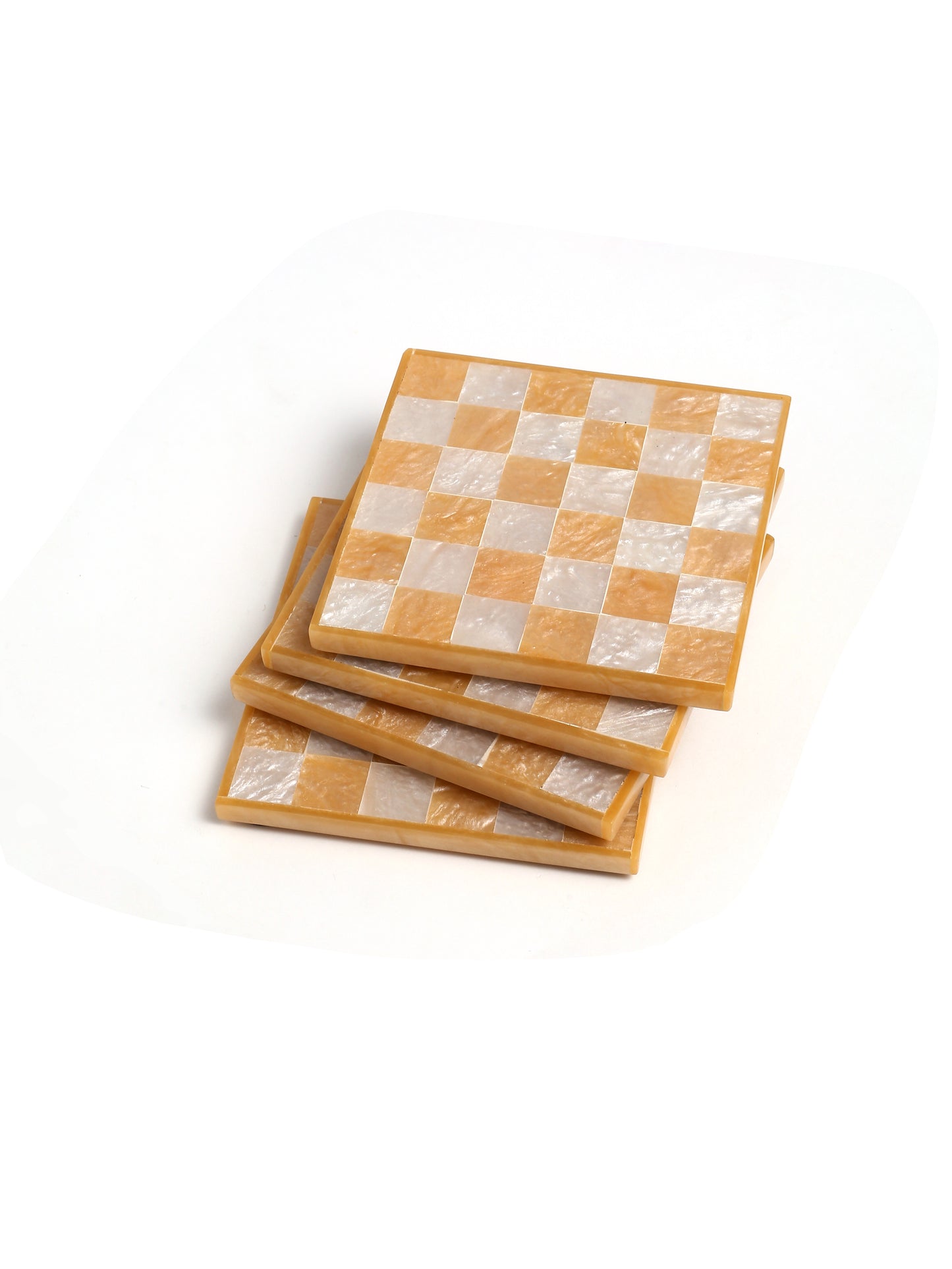 Orange Chequered Resin Coaster Set of 4