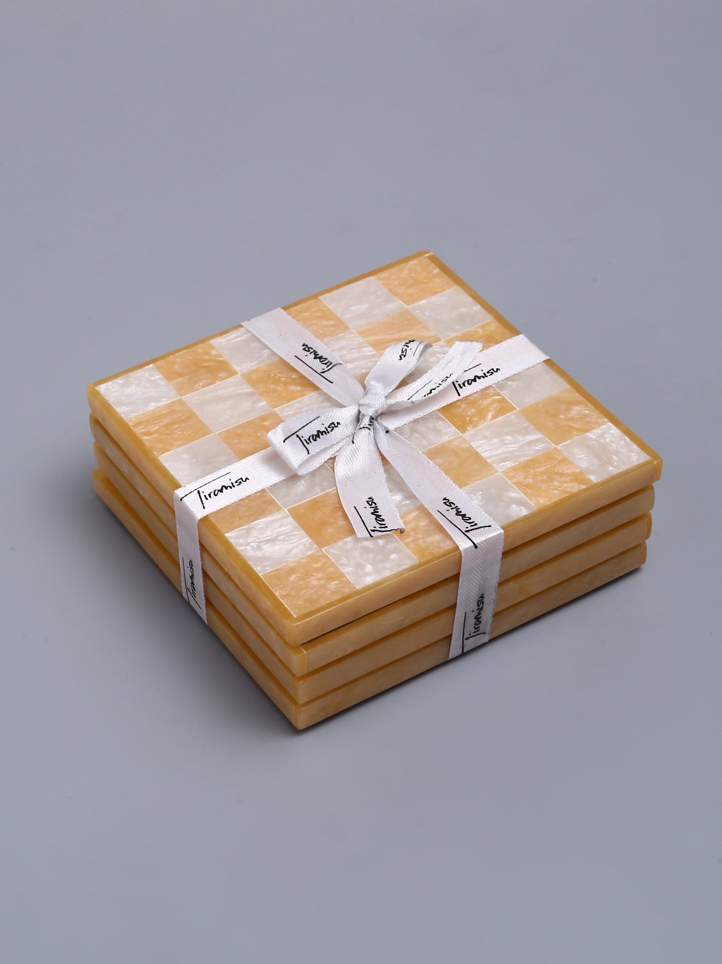 Orange Chequered Resin Coaster Set of 4