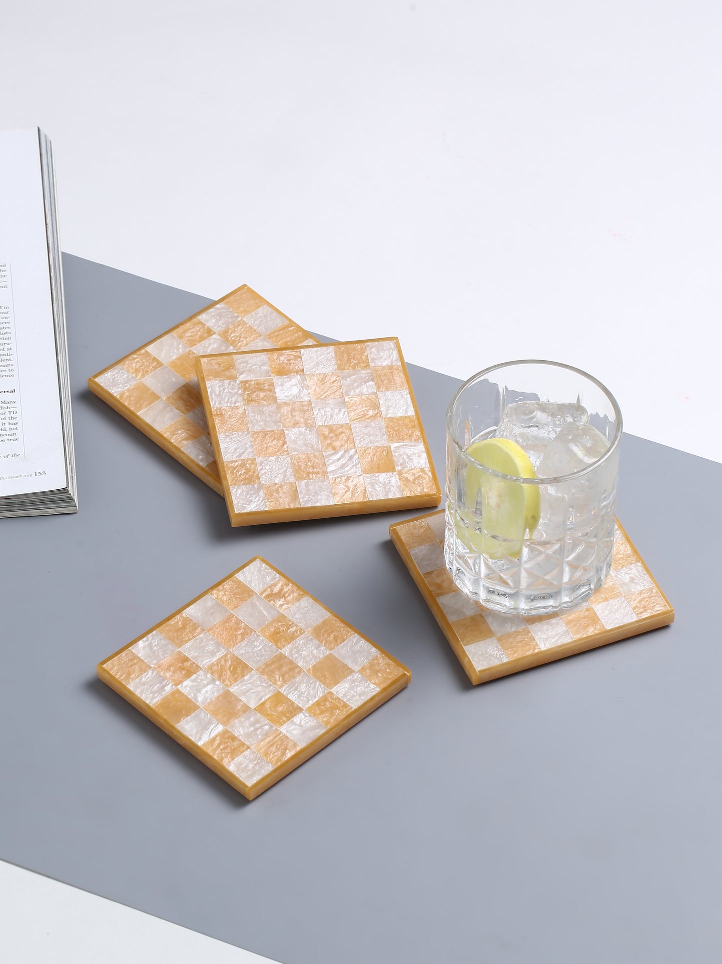 Orange Chequered Resin Coaster Set of 4