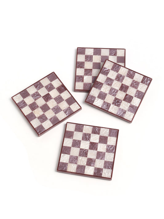 Wine Chequered Resin Coaster Set of 4 tiramisuusa