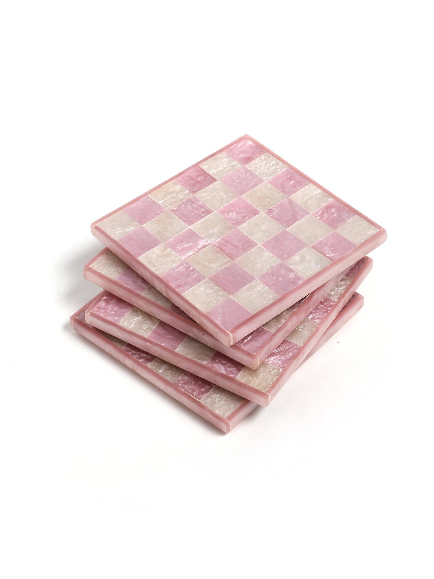 Pink Chequered Resin Coaster Set of 4
