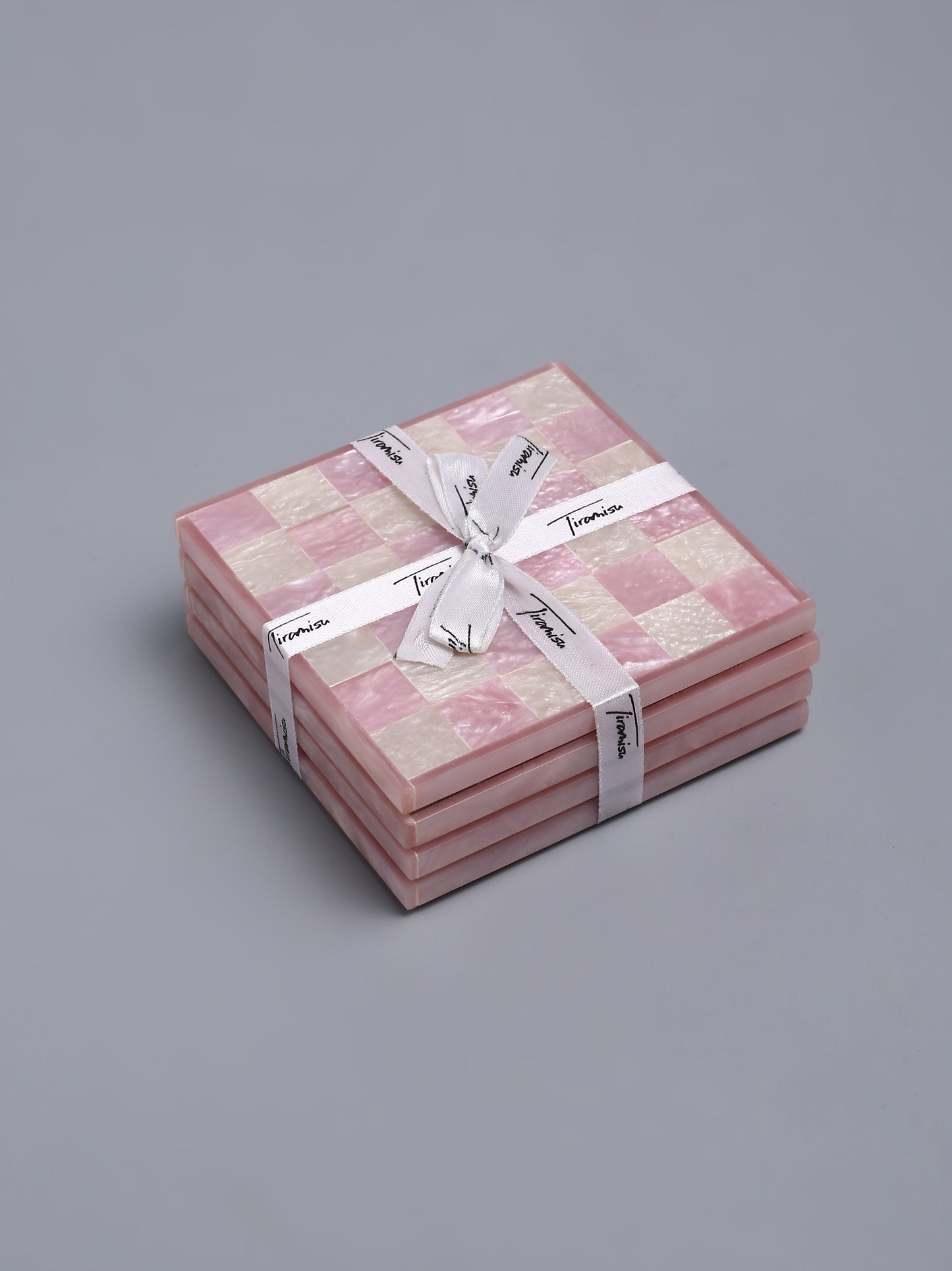 Pink Chequered Resin Coaster Set of 4