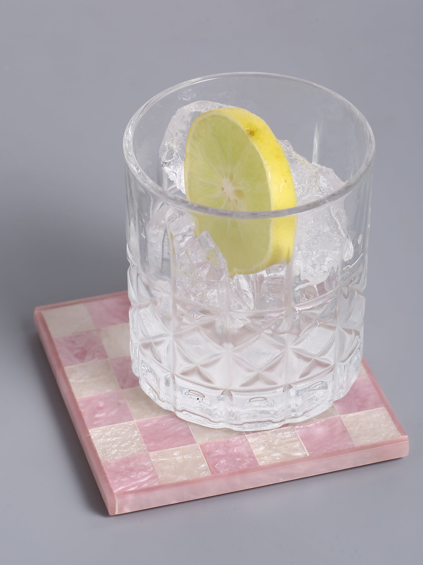 Pink Chequered Resin Coaster Set of 4