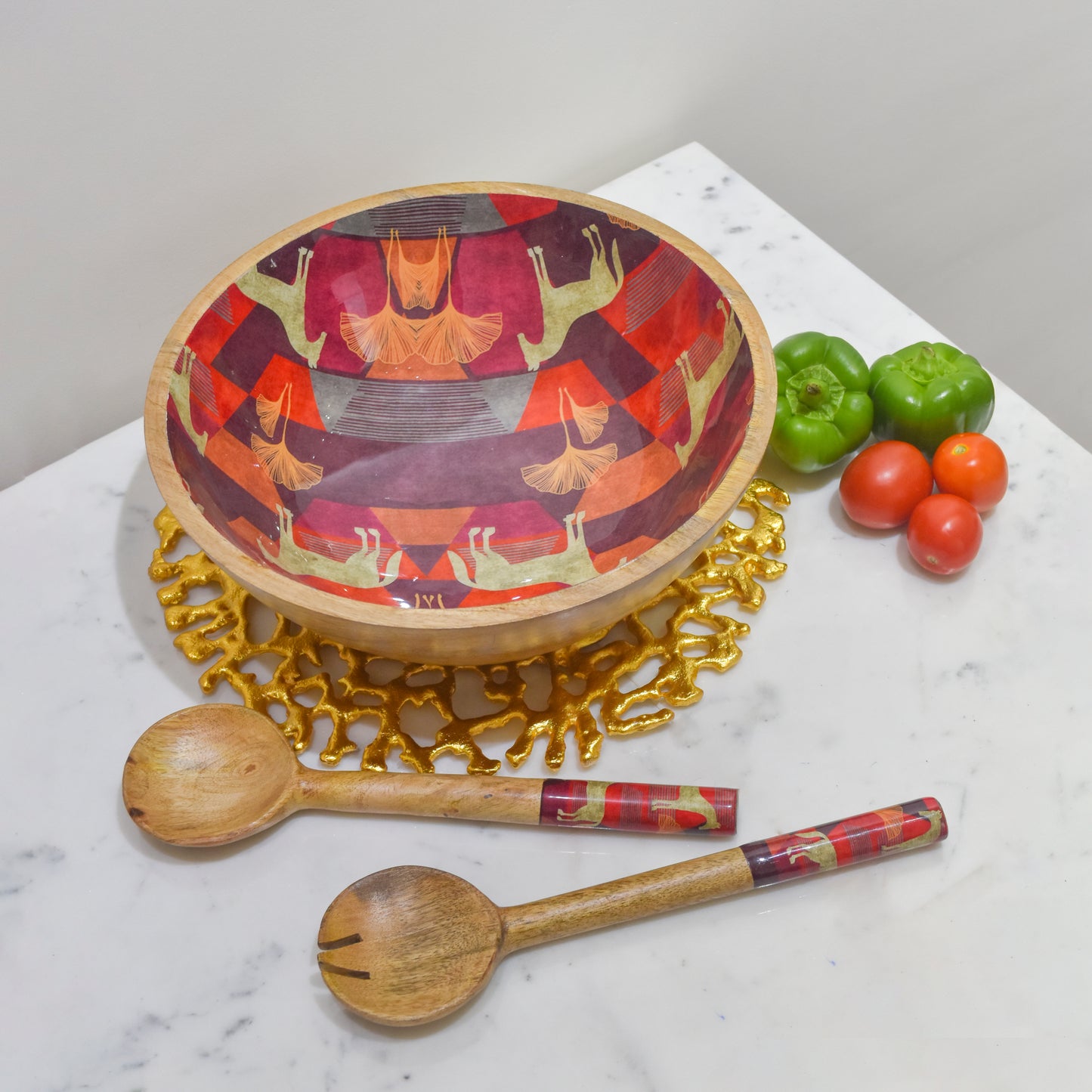 Gold Horse Salad Bowl with Salad Servers tiramisuusa