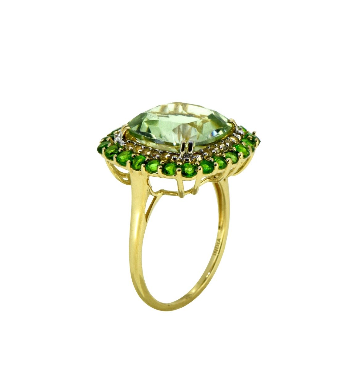 Tiramisu 6.97 ct Green Amethyst Chrome Diopside Solid 14k Yellow Gold Ring tiramisu