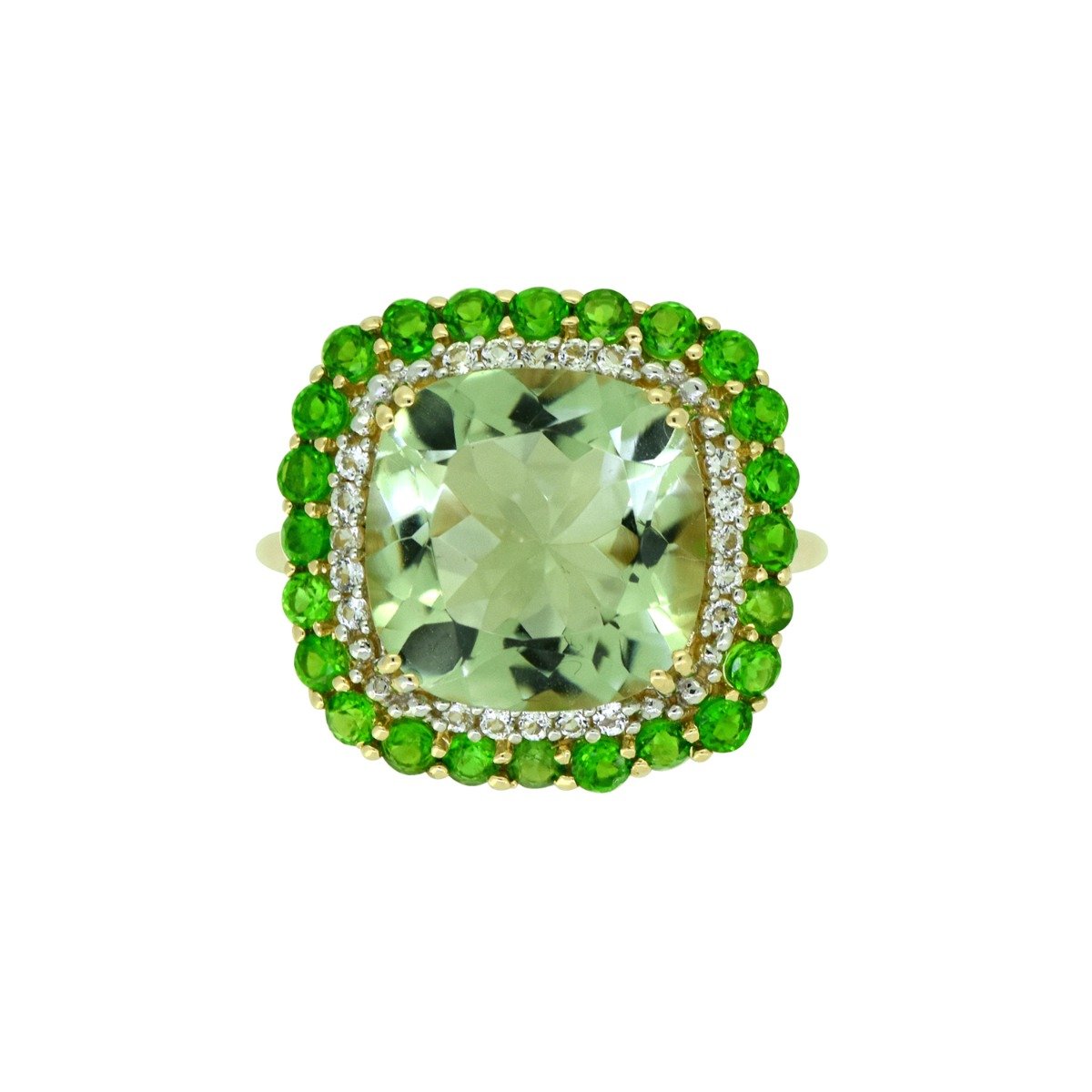 Tiramisu 6.97 ct Green Amethyst Chrome Diopside Solid 14k Yellow Gold Ring tiramisu