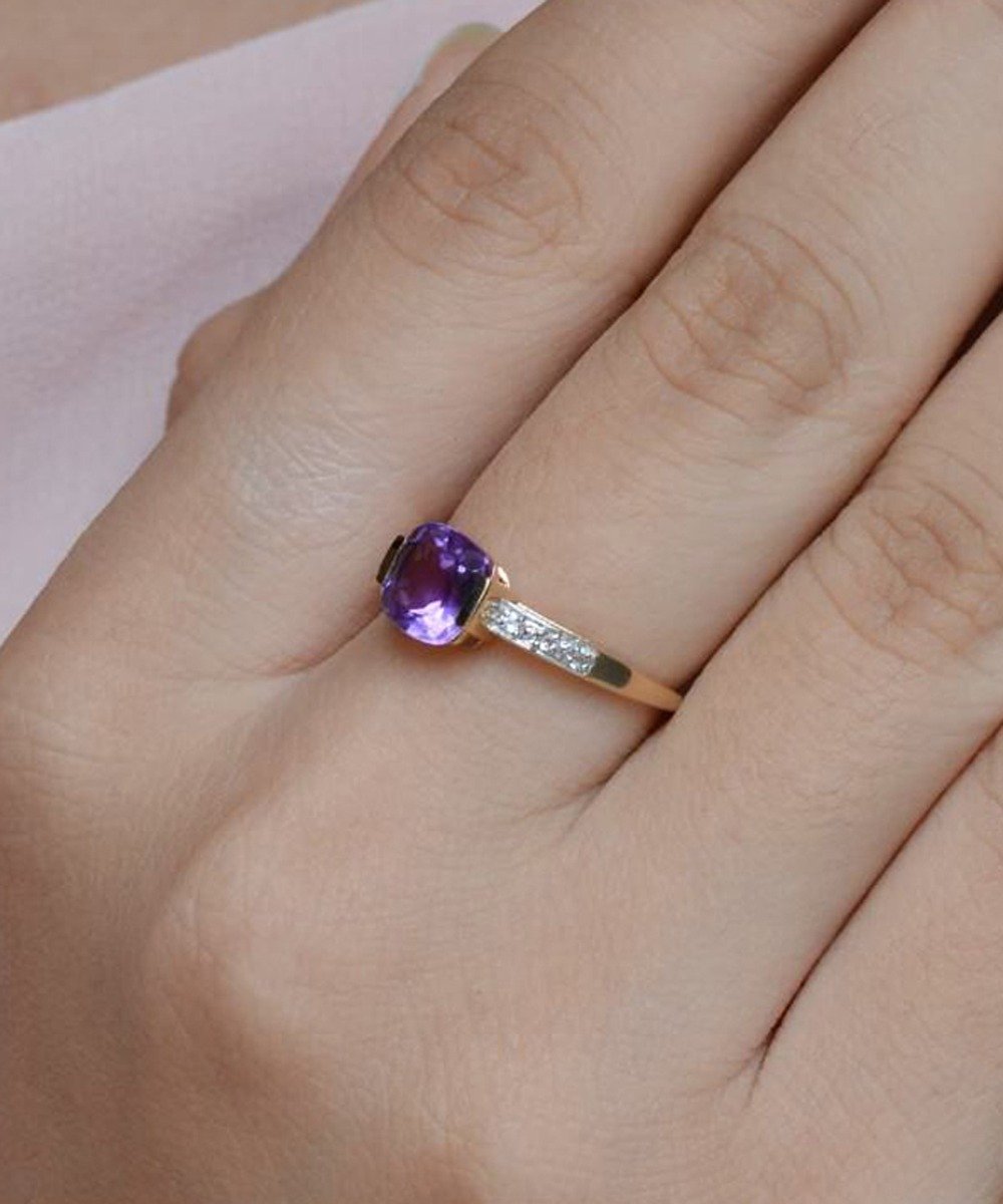 Tiramisu Solid 14k Yellow Gold Amethyst Ring (1.69 ct) tiramisu