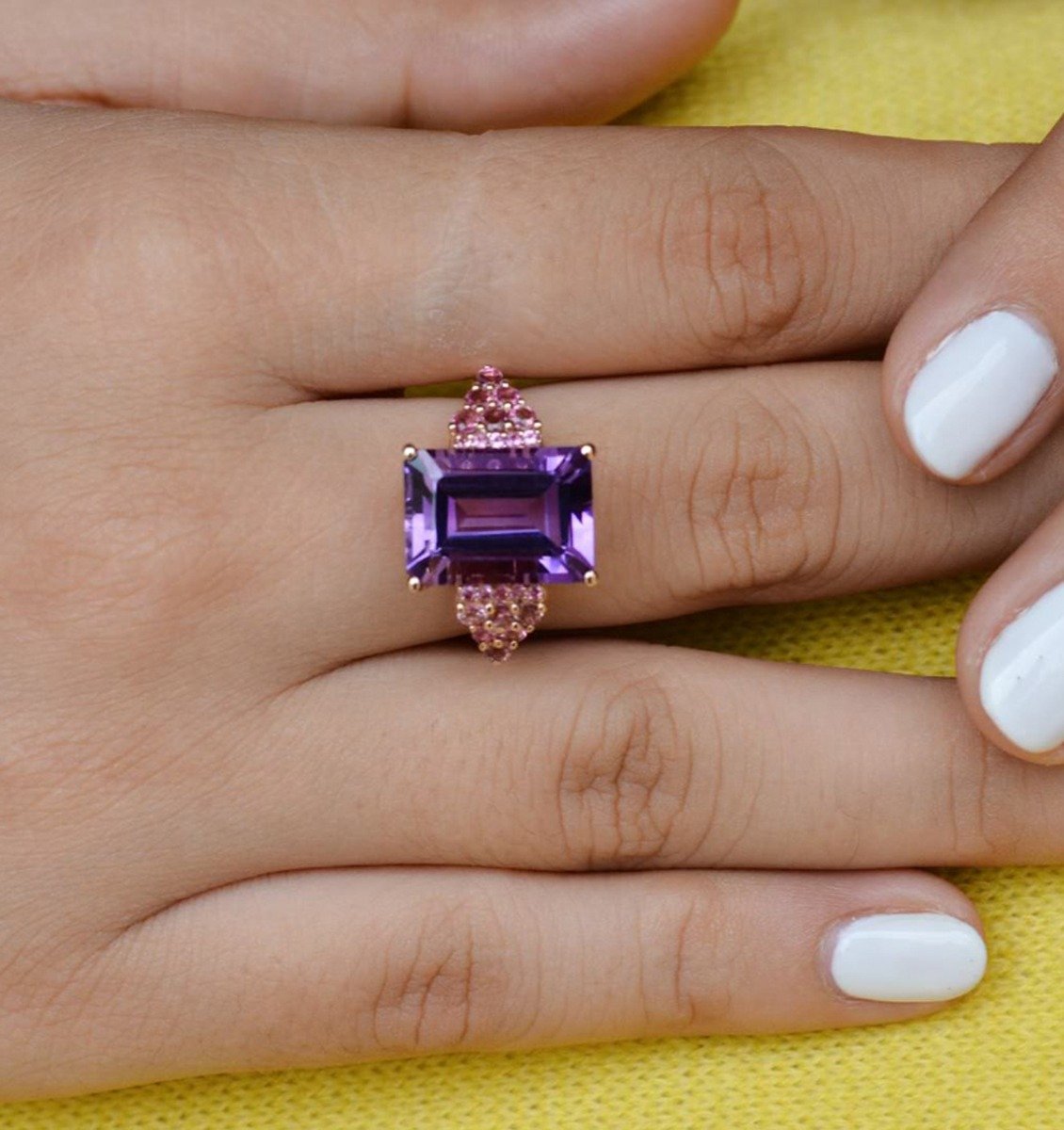 Tiramisu Solid 14k Rose Gold Amethyst Ring (8.95 ct) tiramisu
