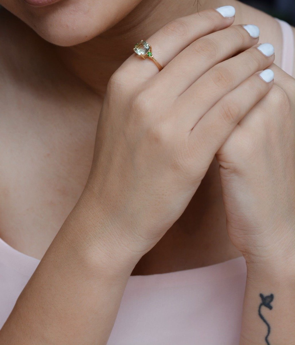 Tiramisu Solid 14k Yellow Gold Green Amethyst Ring (2.15 ct) tiramisu