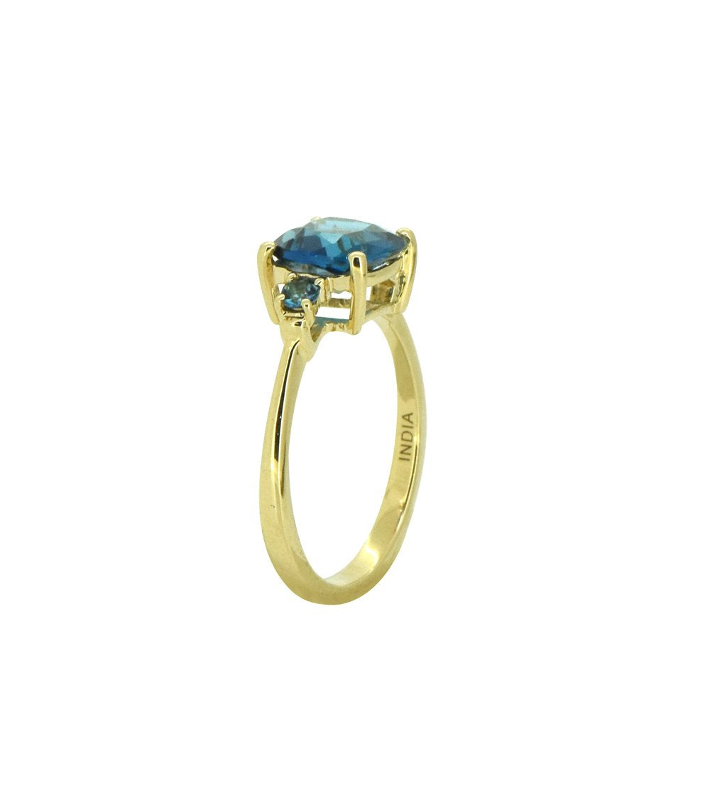 Tiramisu Solid 14k Yellow Gold London Blue Topaz Ring 2.15 ct tiramisu