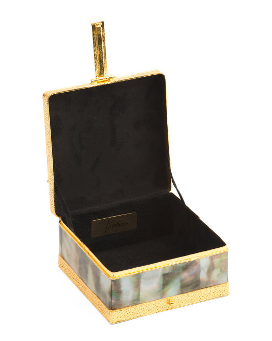 SQUARE JEWELRY BOX WITH GREY MOTHER-OF-PEARL