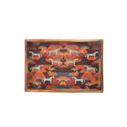 Gold Horse Resin And Wood Decorative Trays- Set of 3
