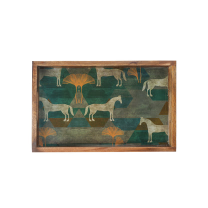 Moon Horse Resin And Wood Decorative Trays- Set of 3