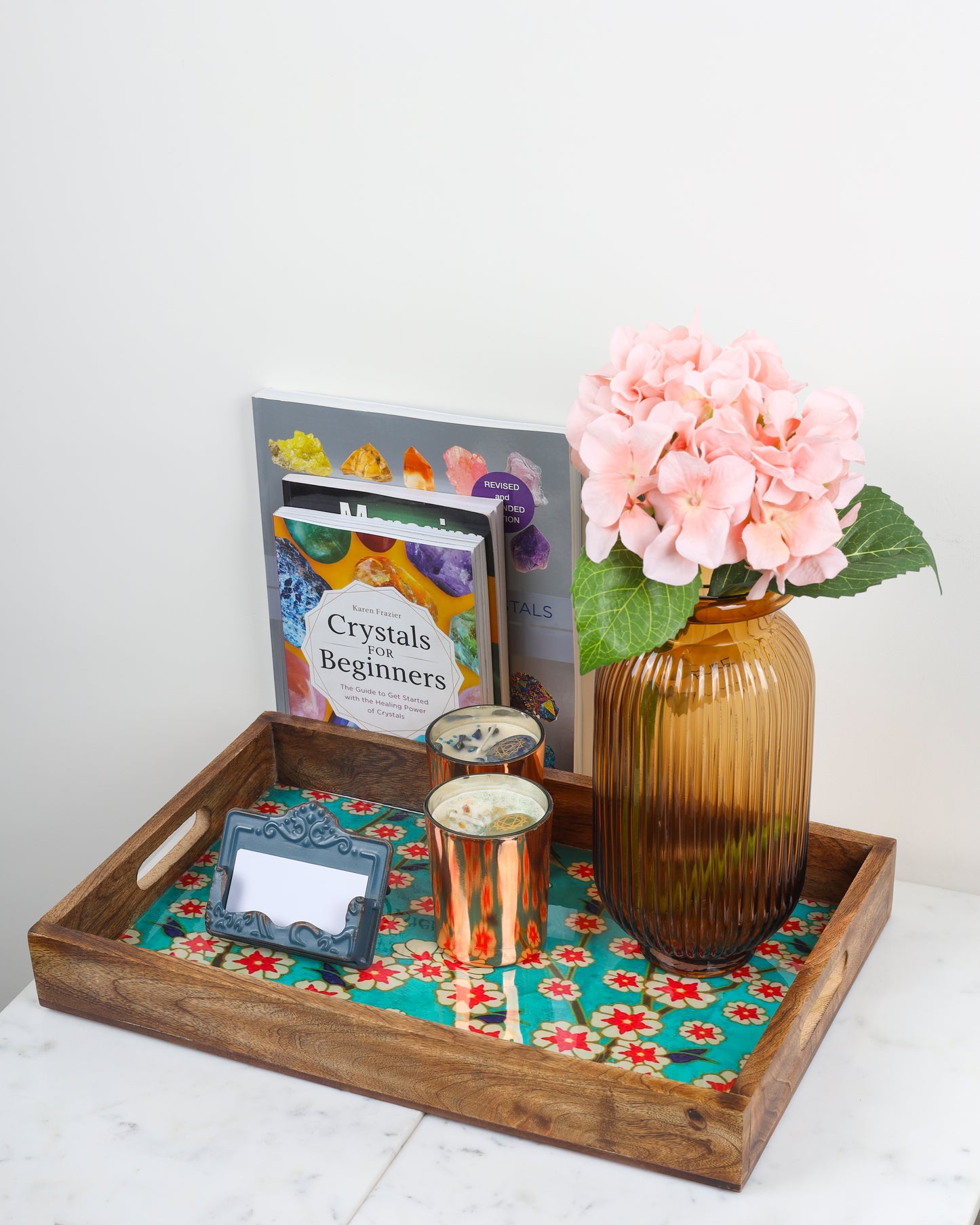 Blissful Blooms Resin And Wood Decorative Trays- Set of 3