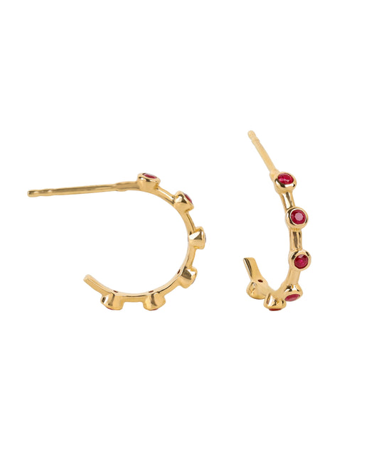 14k Yellow Gold Ruby Gemstone Hoops