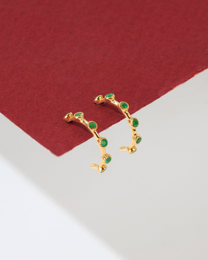 14k Yellow Gold Zambian Emerald Gemstone Hoops
