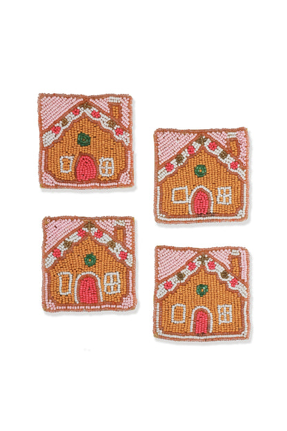 Festive Gingerbread House Beaded Coaster Set