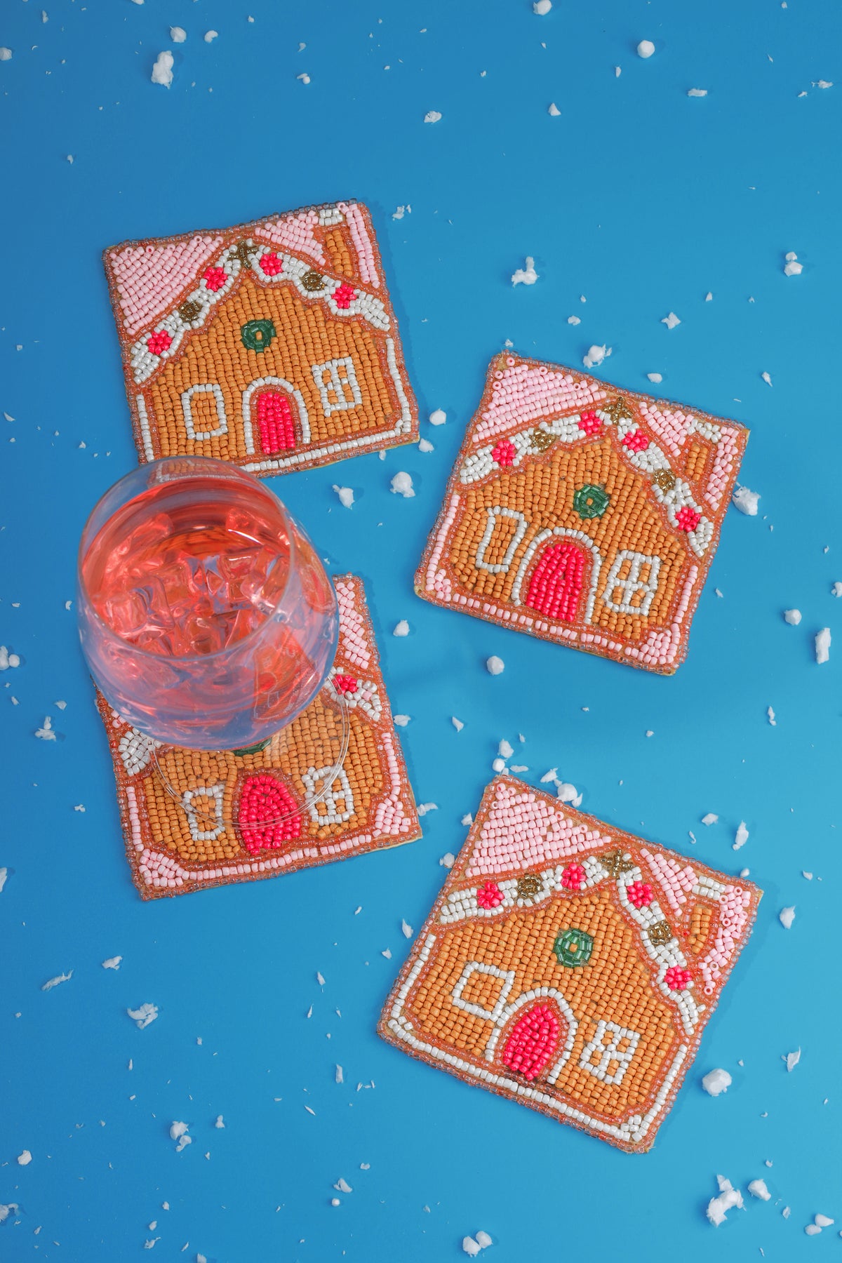 Festive Gingerbread House Beaded Coaster Set