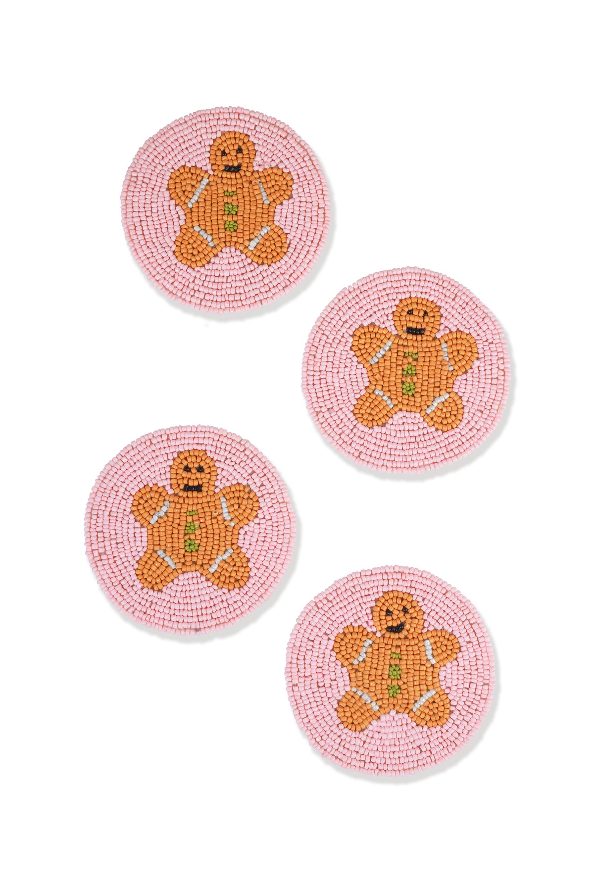 Pink Gingerbread Man Beaded Coaster Set