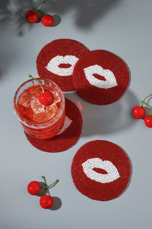 Kiss Me Hand-Beaded Coasters (Set of 4)