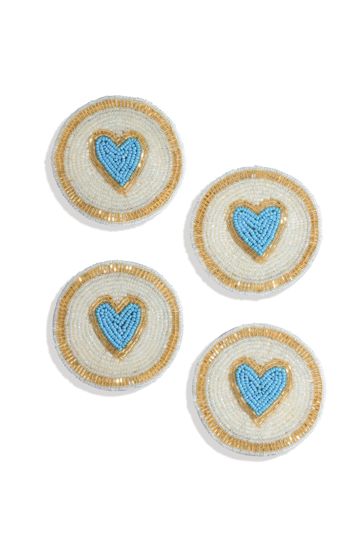 Modern Blue Heart Beaded Coasters (Set of 4)