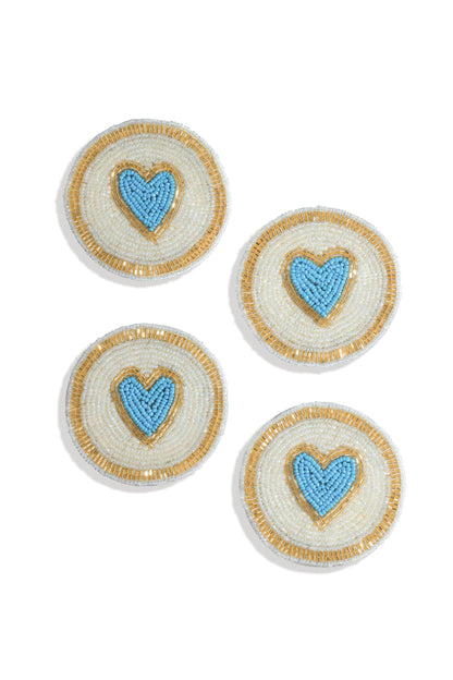 Modern Blue Heart Beaded Coasters (Set of 4)