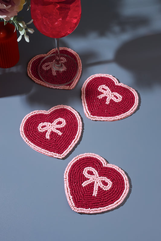 Sweetheart Bow Beaded Coasters (Set of 4)