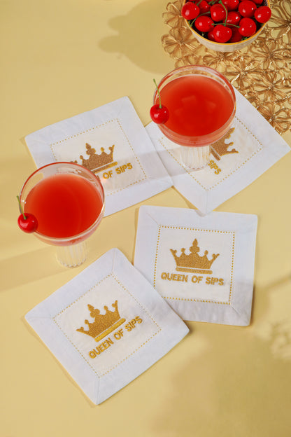 Queen of Sips Linen Cocktail Napkins – Set of 4