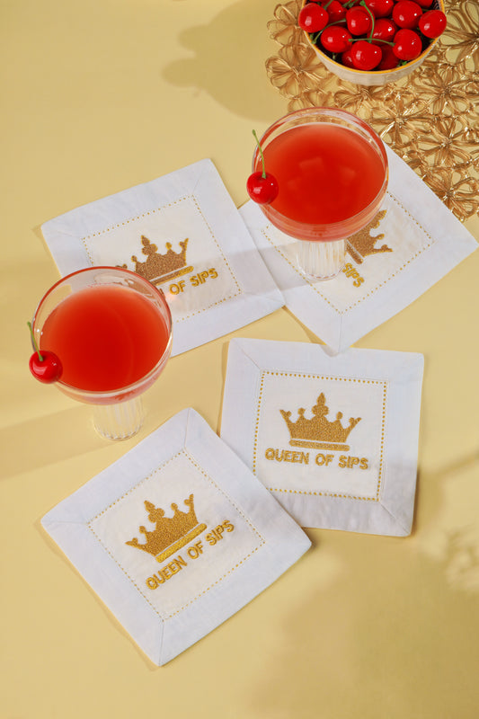 Queen of Sips Linen Cocktail Napkins – Set of 4