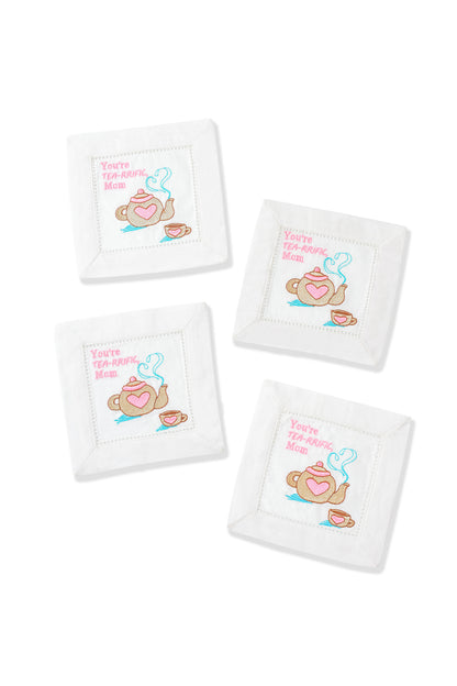 Tea-Rrific Mom Linen Cocktail Napkins – Set of 4