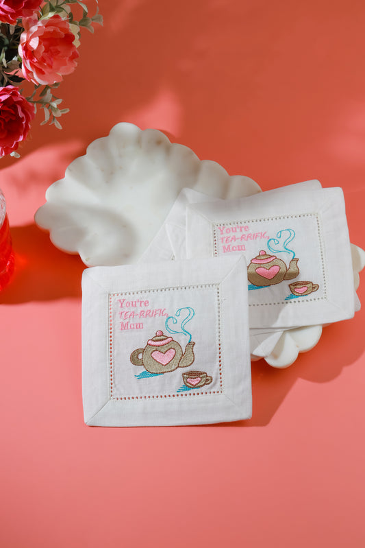 Tea-Rrific Mom Linen Cocktail Napkins – Set of 4