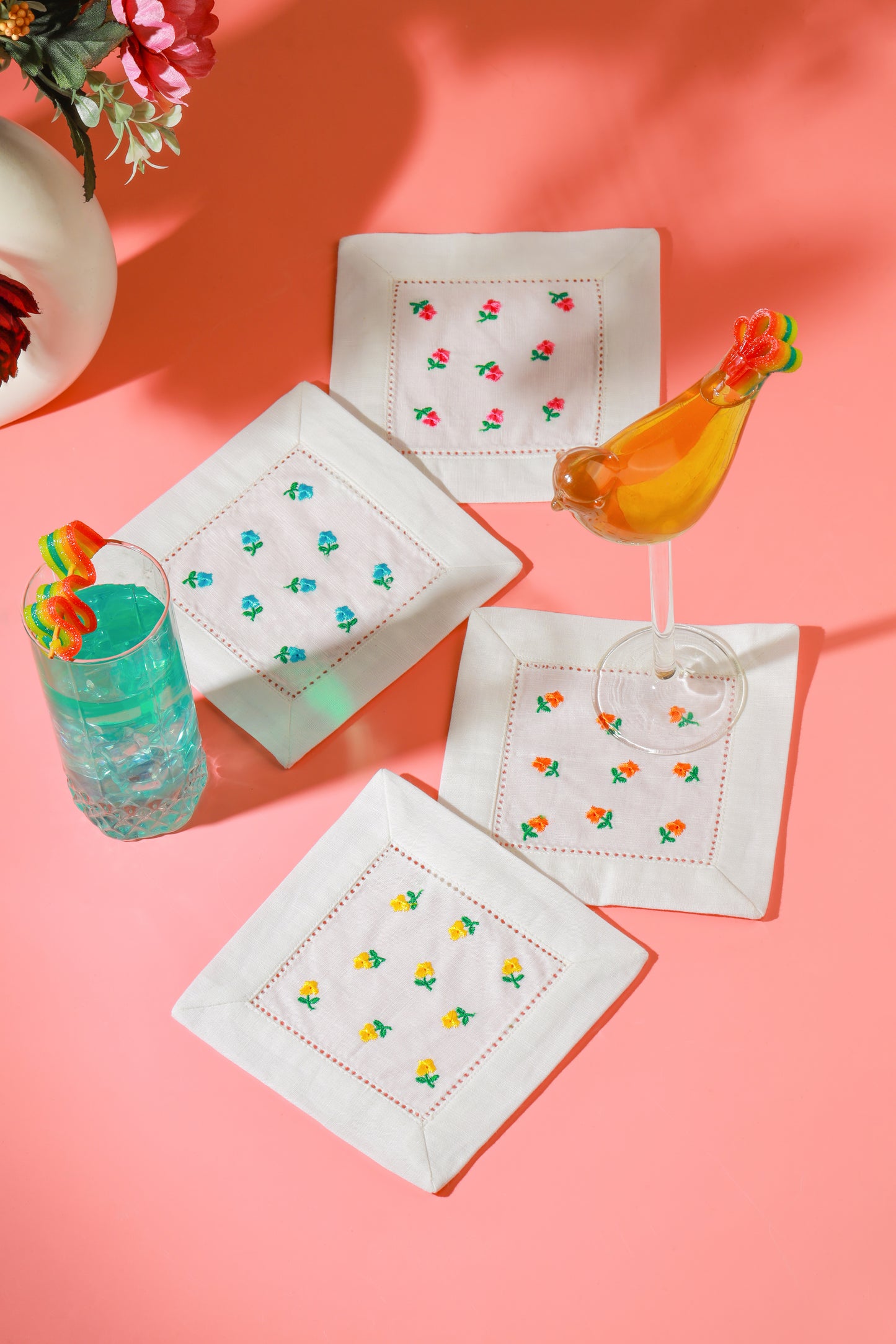 Petite Blooms Linen Cocktail Napkins – Set of 4