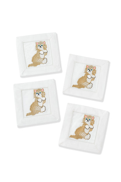 Paws & Whiskers Linen Cocktail Napkins – Set of 4