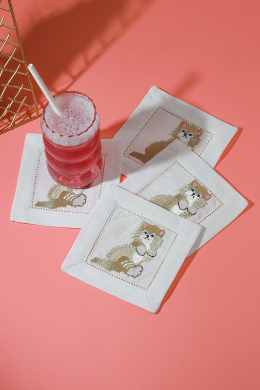 Paws & Whiskers Linen Cocktail Napkins – Set of 4