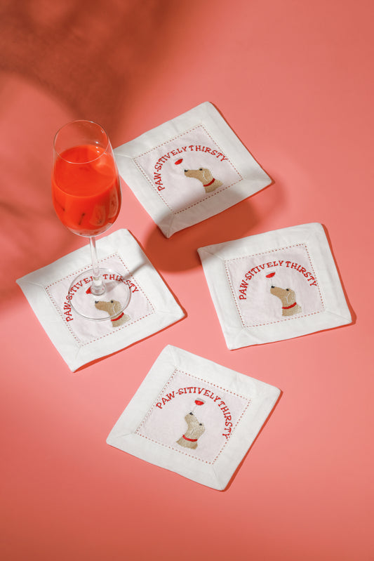 Paw-sitively Thirsty" Dog Cocktail Napkins – Set of 4