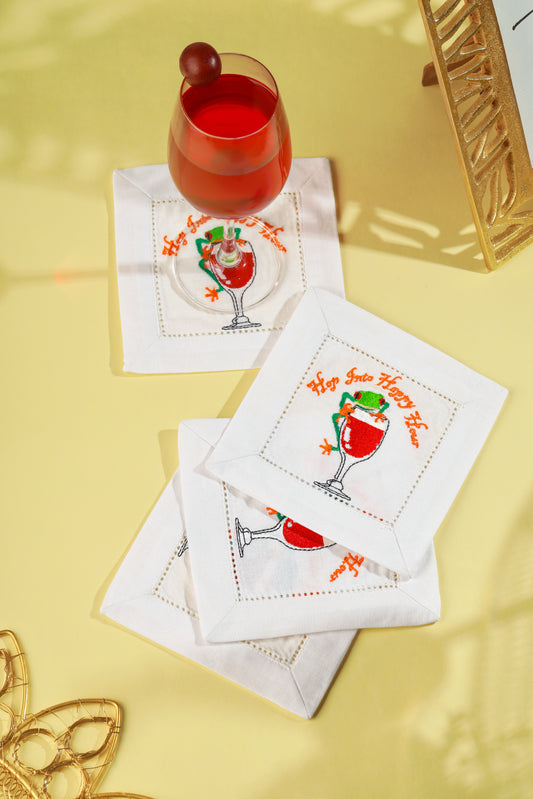 "Hop Into Happy Hour" Frog Cocktail Napkins – Set of 4