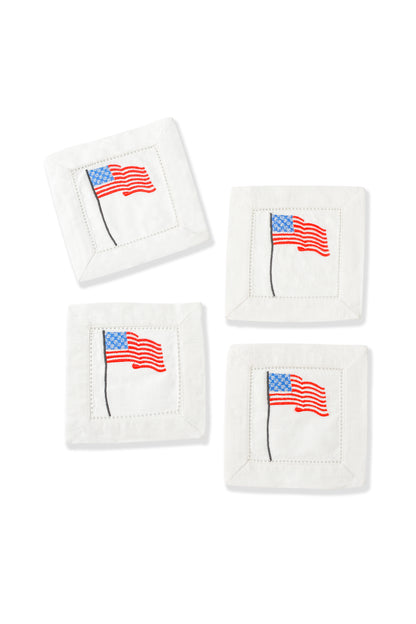 American Flag Embroidered Cocktail Napkins – Set of 4