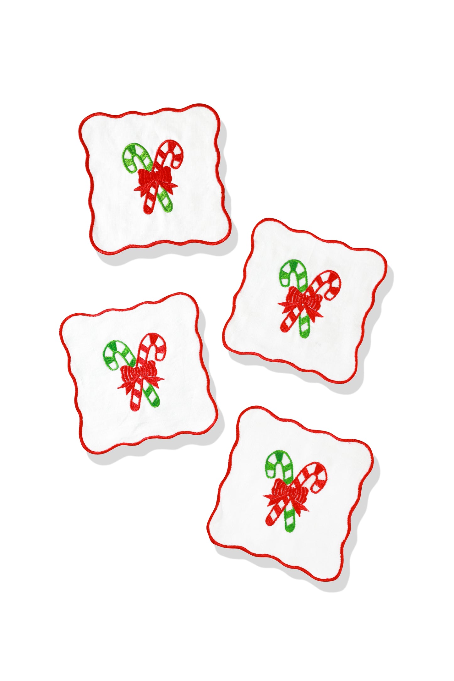 Candy Cane Delight Embroidered Cocktail Napkins – Set of 4