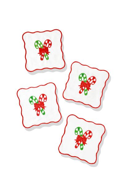 Candy Cane Delight Embroidered Cocktail Napkins – Set of 4