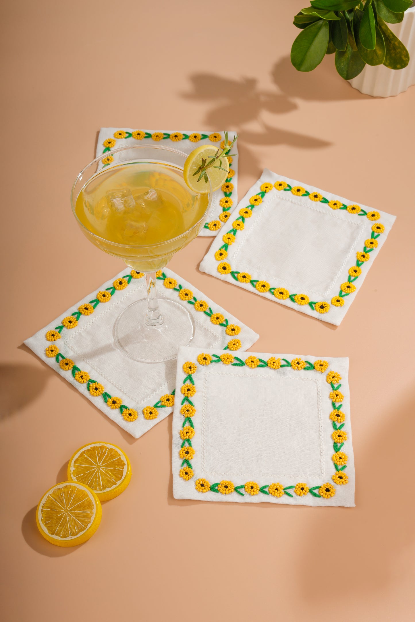 Mirasol Beaded Linen Cocktail Napkins – Set of 4
